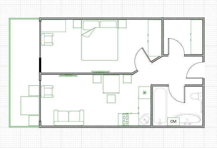 Двухкомнатный апартамент с одной спальней (2-4 этаж) в Uplaza