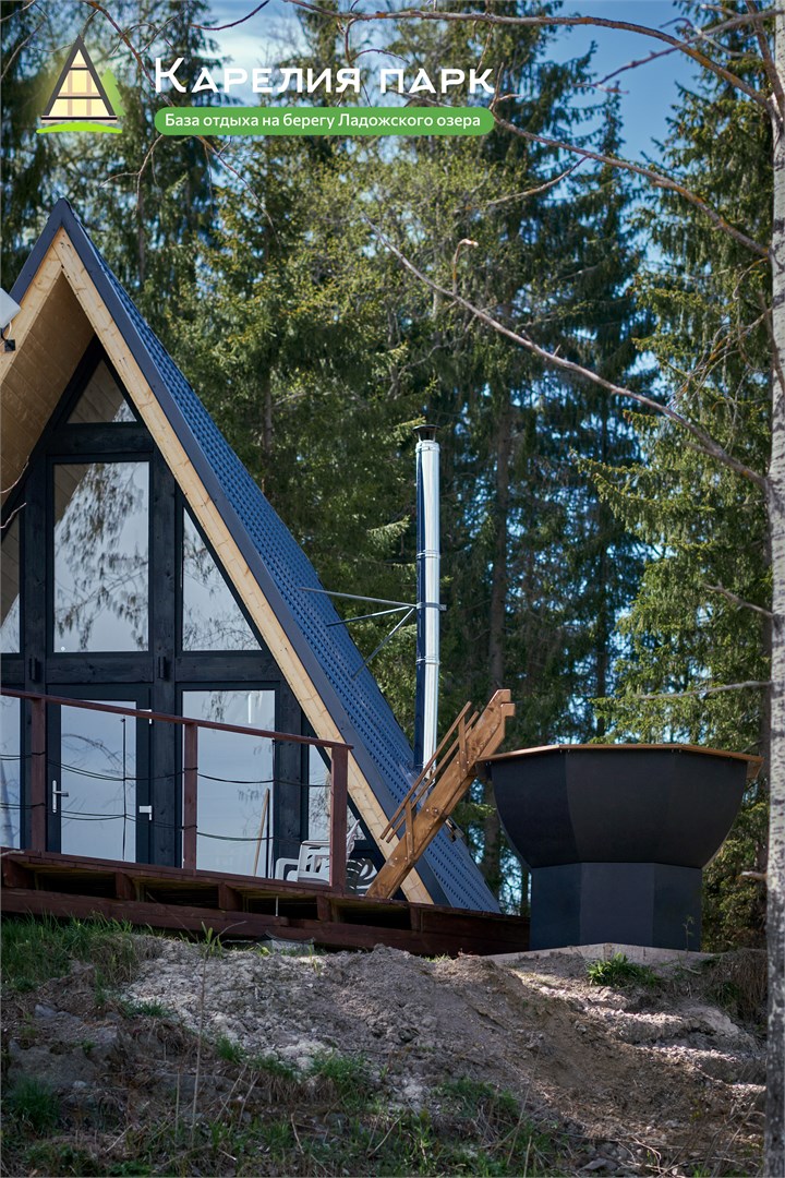 Шестиместный дом с большой террасой, банным чаном и сауной в Карелия парк