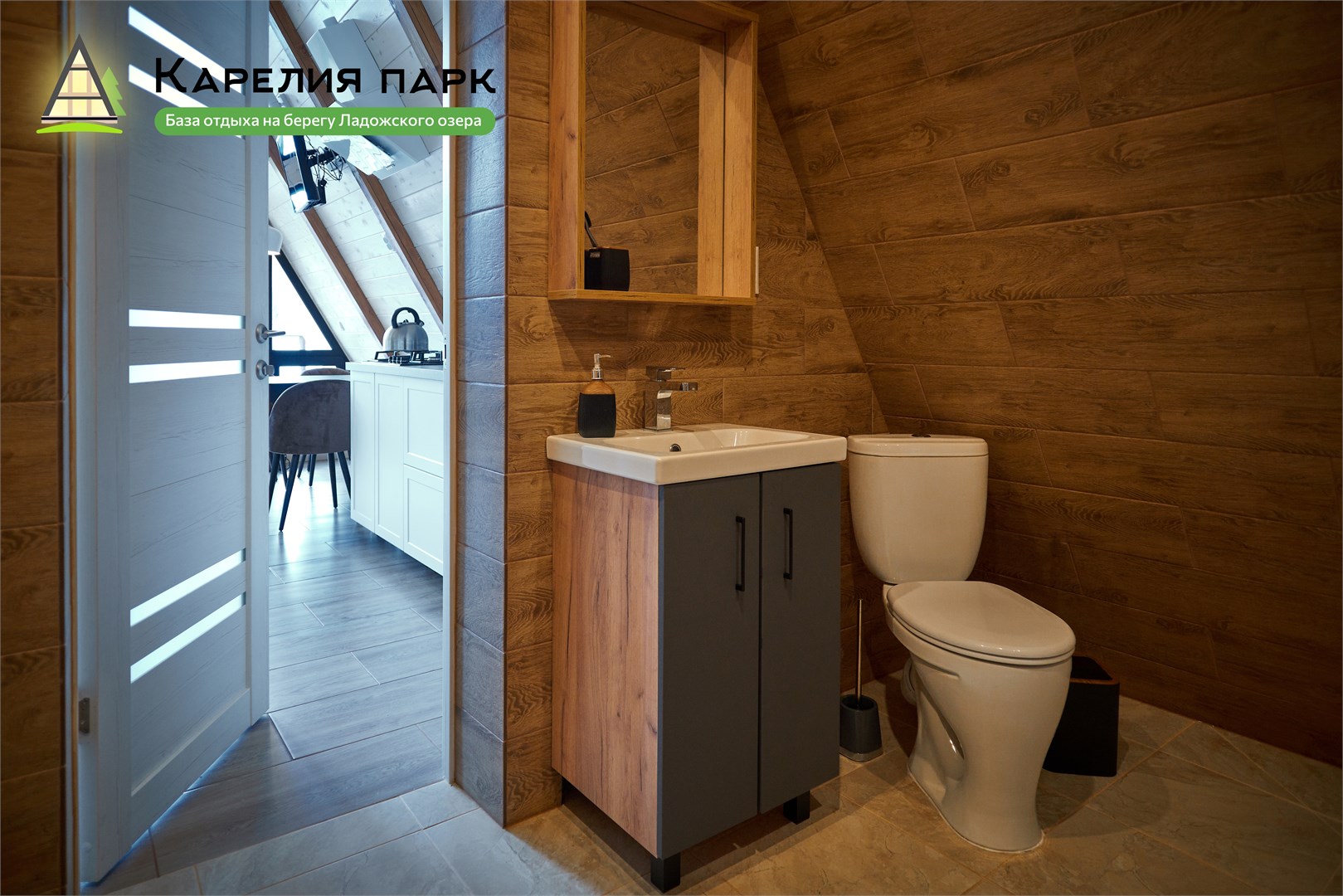 Шестиместный дом с большой террасой, банным чаном и сауной в Карелия парк