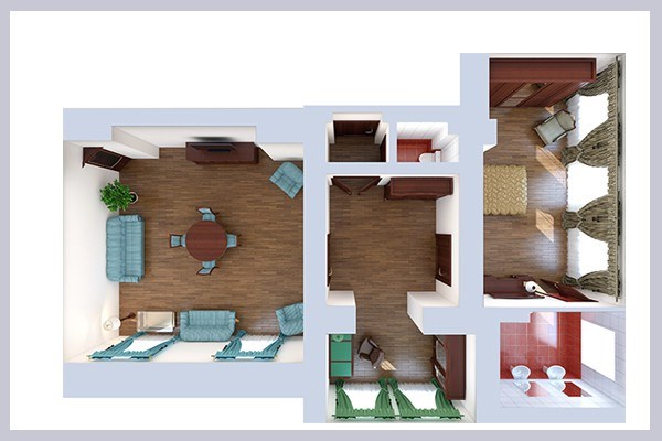 Апартаменты семейные 2-комнатные №308, 408 (корпус 7) в Azimut Здоровье Долина Нарзанов Кисловодск