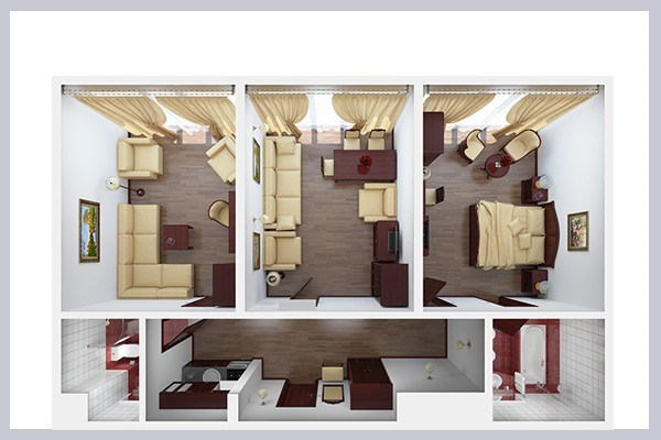 Апартаменты семейные 3-комнатные (3 корпус) в Azimut Здоровье Зеленый Гай